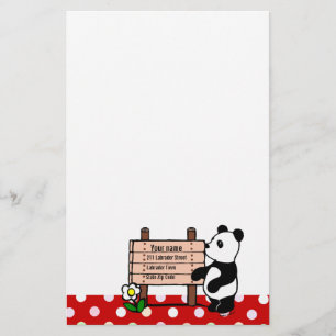 Personalized Panda Cartoon and Polka Dots Stationery