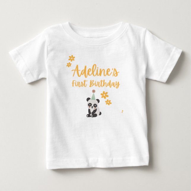 Personalized Panda First Birthday T-Shirt (Front)
