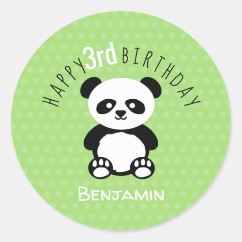 Personalized Panda Kawaii Birthday Green Kids Classic Round Sticker