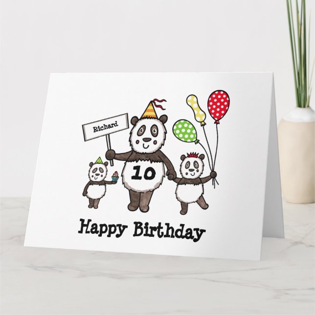Personalized Panda Party Kid's Birthday Card (Front)