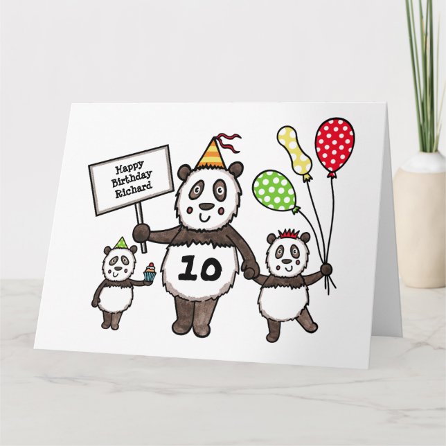 Personalized Panda Party Kid's Birthday Card (Front)