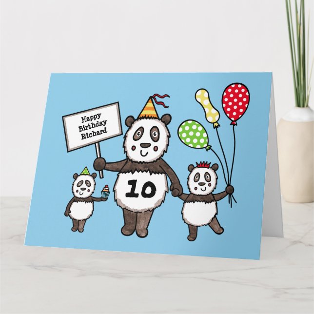 Personalized Panda Party Kid's Birthday Card (Front)