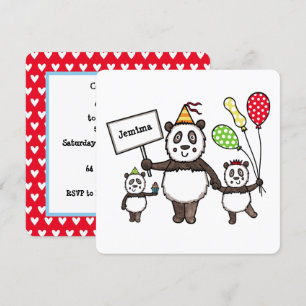 Personalized Panda Party Kid's Birthday Invitation