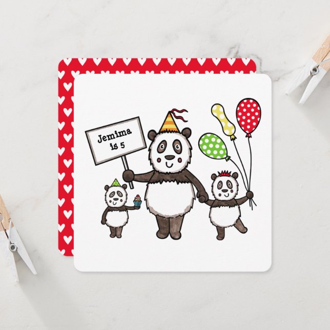Personalized Panda Party Kid's Birthday Invitation (Front/Back In Situ)