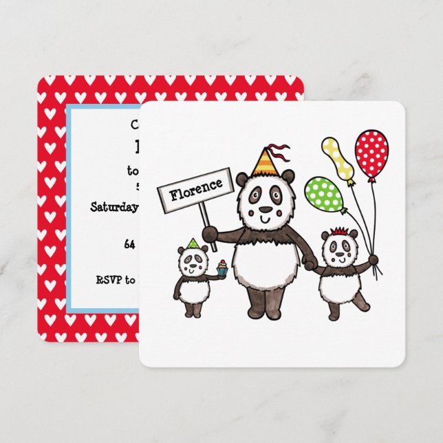 Personalized Panda Party Kid's Birthday Invitation (Front/Back)