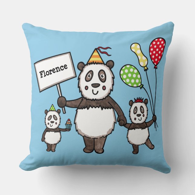 Personalized Panda Party Kid's Throw Pillow (Front)