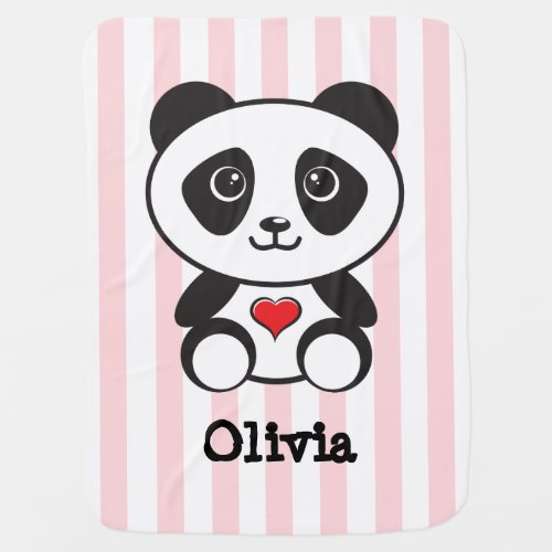 Personalized Panda Pink Stripped Baby Blanket