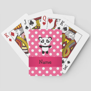 Personalized panda pink white polka dots poker cards