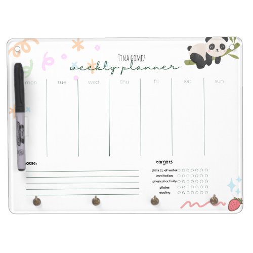 Personalized panda Weekly Planner dry erase board