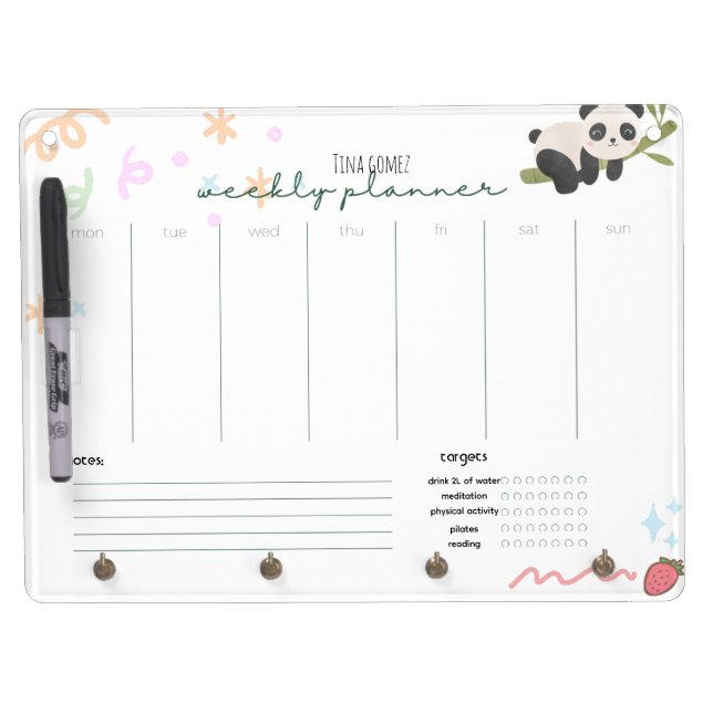 Personalized panda Weekly Planner dry erase board (Front)
