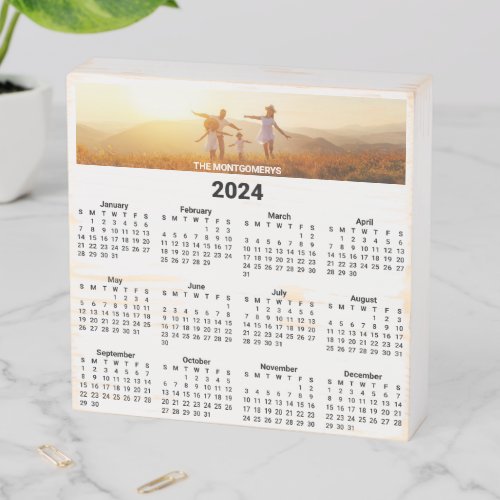 Personalized Panorama Photo Black 2024 Calendar Wooden Box Sign