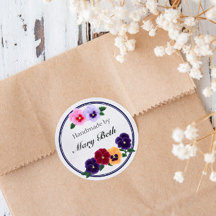 Personalized Pansies Floral Handmade Label