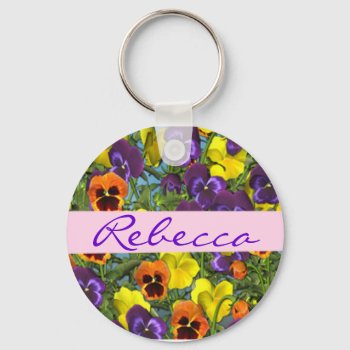 Personalized Pansies Floral Keychain by Baysideimages at Zazzle