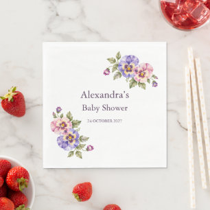 Personalized Pansy Floral Paper Party Napkins