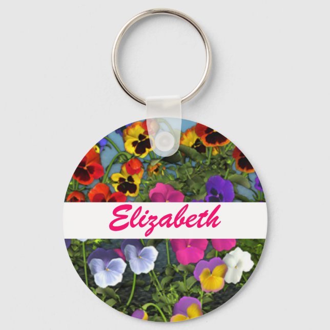 Personalized Pansy Flowers Keychain (Front)