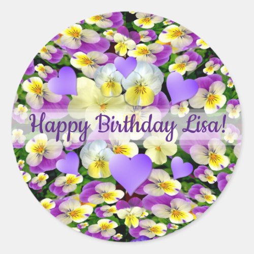 Personalized Pansy Perfect Classic Round Sticker