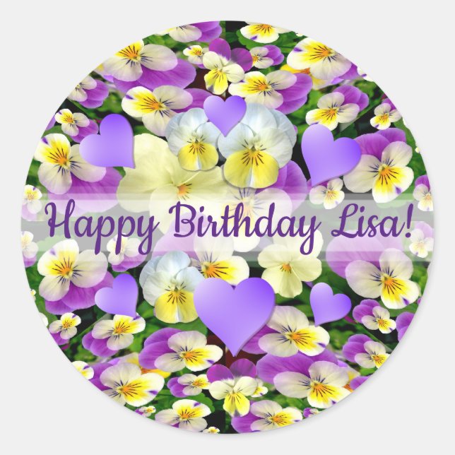 Personalized Pansy Perfect Classic Round Sticker (Front)