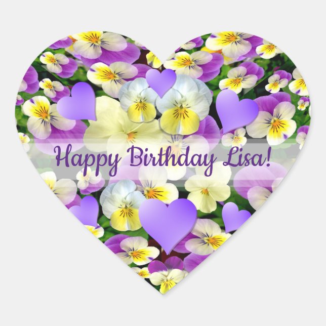 Personalized Pansy Perfect  Heart Sticker (Front)