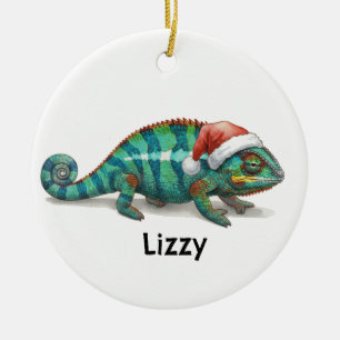 Personalized Panther Chameleon at Christmas Ceramic Ornament