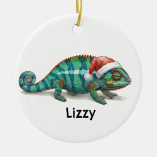 Personalized Panther Chameleon at Christmas Ceramic Ornament