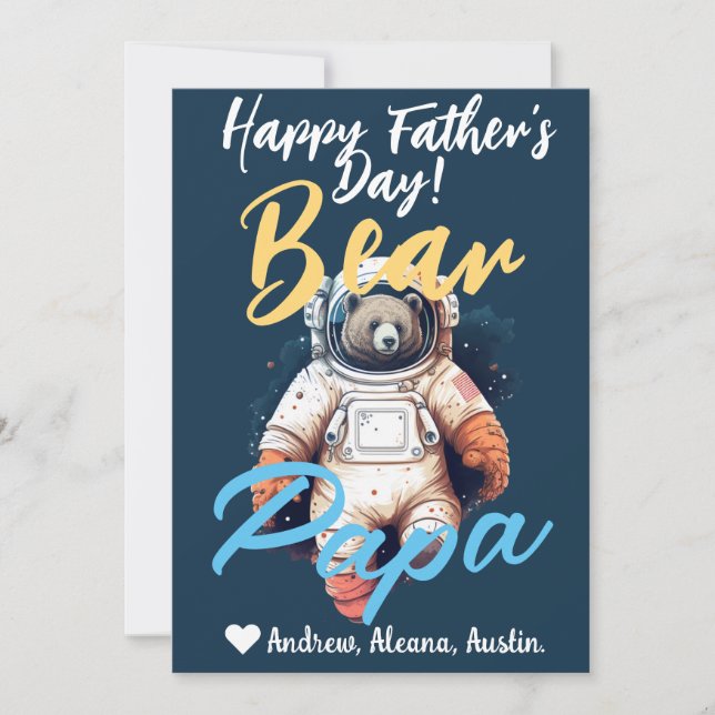 Personalized Papa Bear Simple chic Names Astronaut Holiday Card (Front)