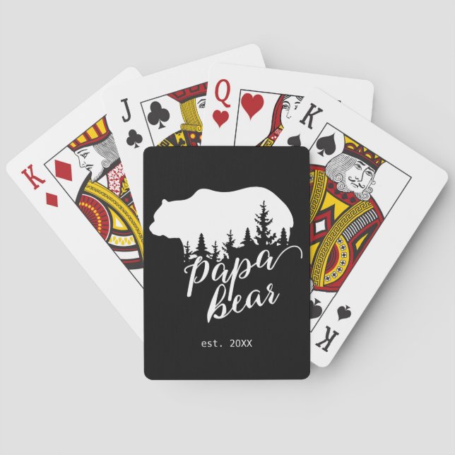 Personalized Papa Bear Woodland Illustration Poker Cards (Back)