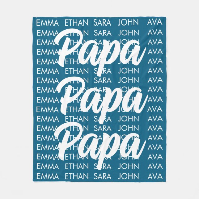 Personalized Papa Custom Grandkids Names Fleece Blanket (Front)