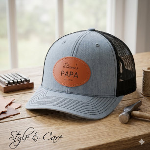 Personalized Papa Custom Text Leather Patch Hat