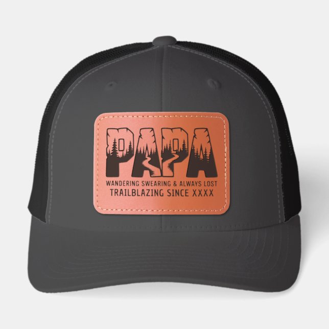 Personalized Papa Hiking Outdoors Adventure Trail Leather Patch Hat (Front)