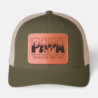 Personalized Papa Hiking Outdoors Adventure Trail Leather Patch Hat