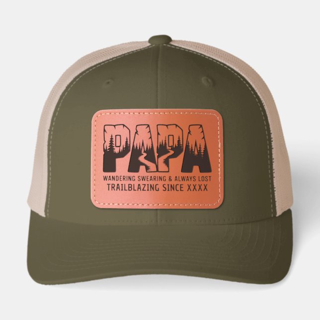 Personalized Papa Hiking Outdoors Adventure Trail Leather Patch Hat (Front)
