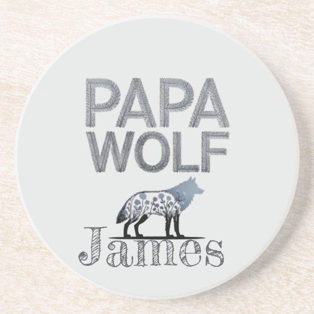 Personalized Papa Wolf Nature Silhouette Coaster (Front)