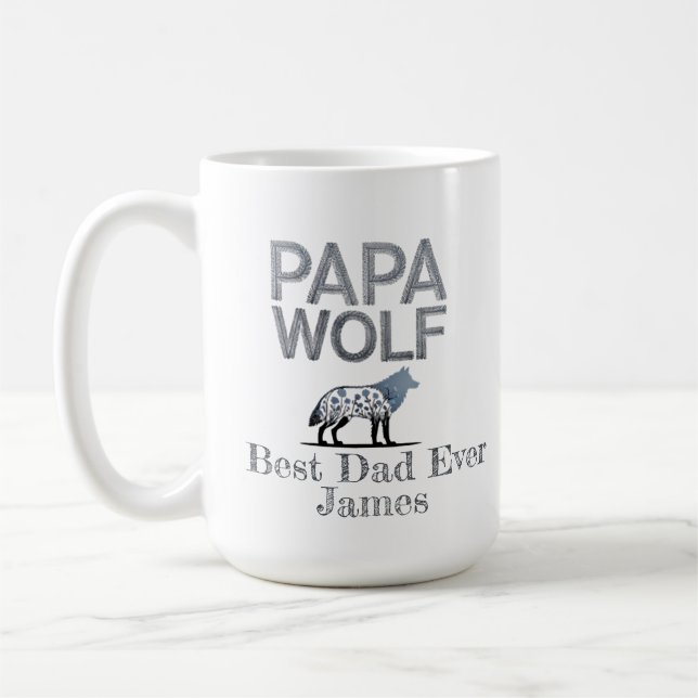 Personalized Papa Wolf Nature Silhouette Coffee Mug (Left)