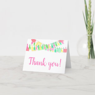 Personalized Papel Picado Tassel Pink Green Girly Letterpress Thank You Card