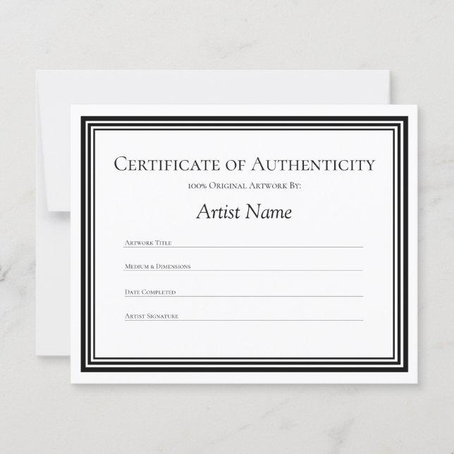 Personalized Paper Certificate of Authenticity Art (Front)