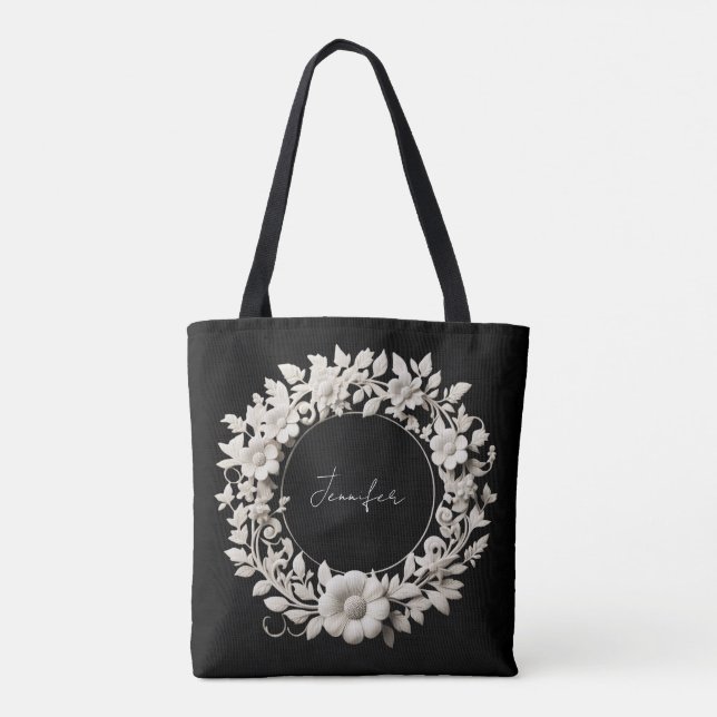 personalized paper flower frame tote bag  (Back)