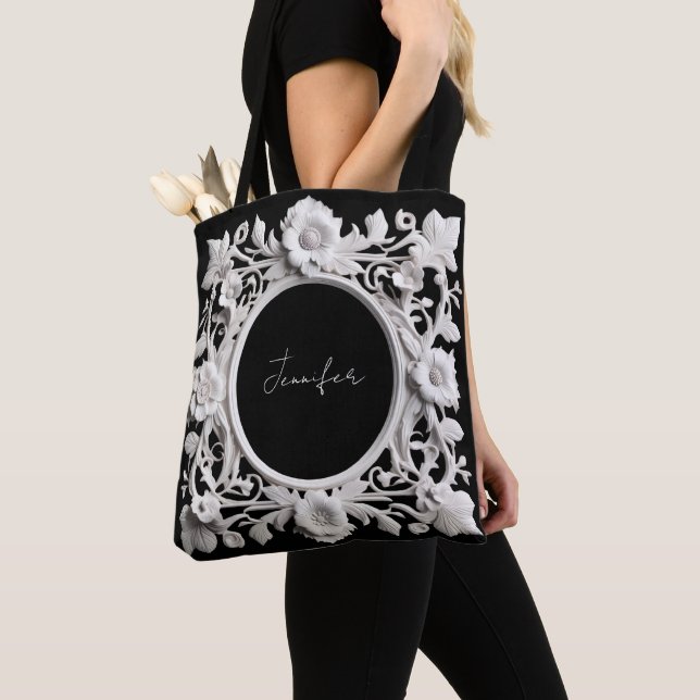 personalized paper flower frame tote bag  (Close Up)