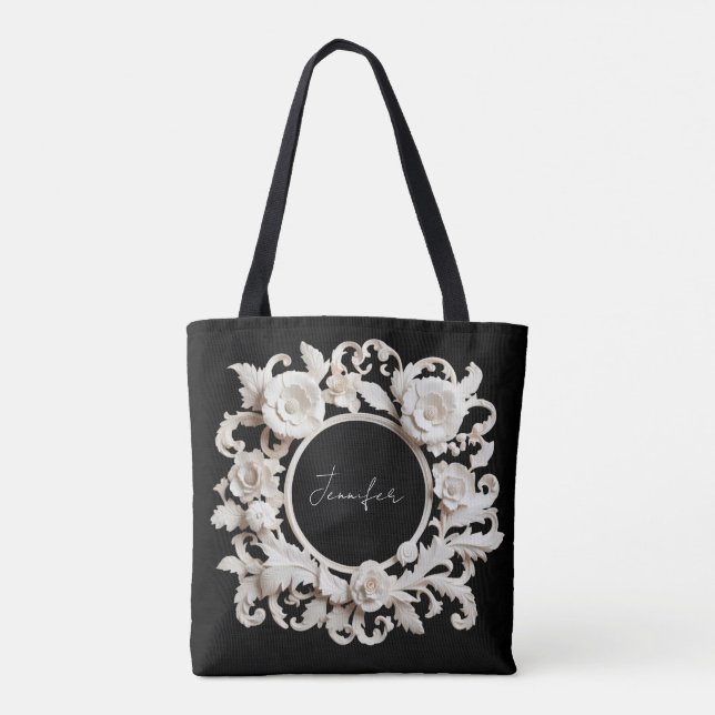 personalized paper flower frame tote bag  (Back)