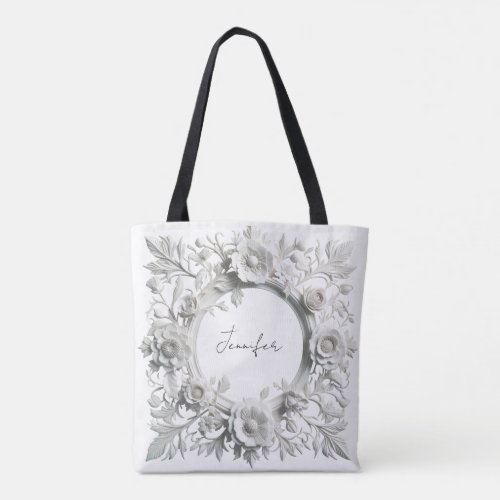 personalized paper flower frame tote bag
