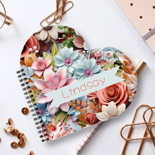Personalized Paper Flowers spiral bound heart Notebook