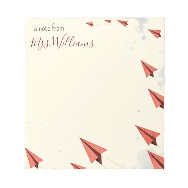 Personalized Paper Plane Frame Teacher Gift Notepad (Front)