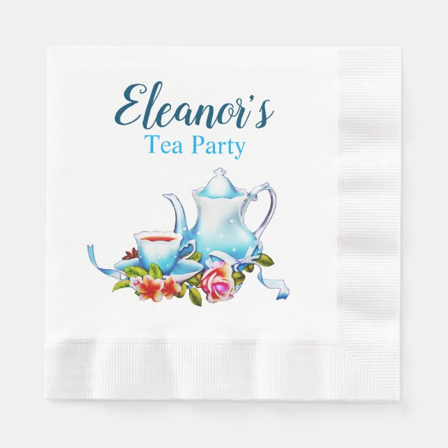 Personalized Paper Tea Party Napkins with Flowers (Front)