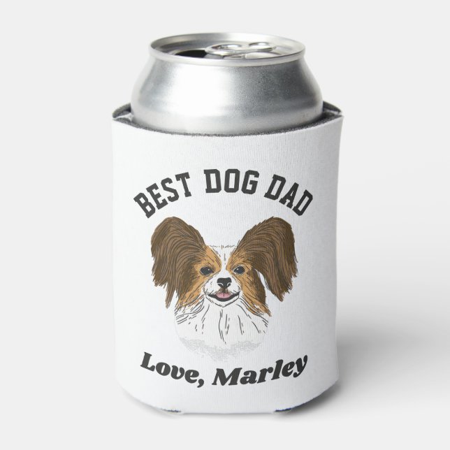 Personalized Papillon Puppy Dog Dad Custom Name Can Cooler (Can Front)