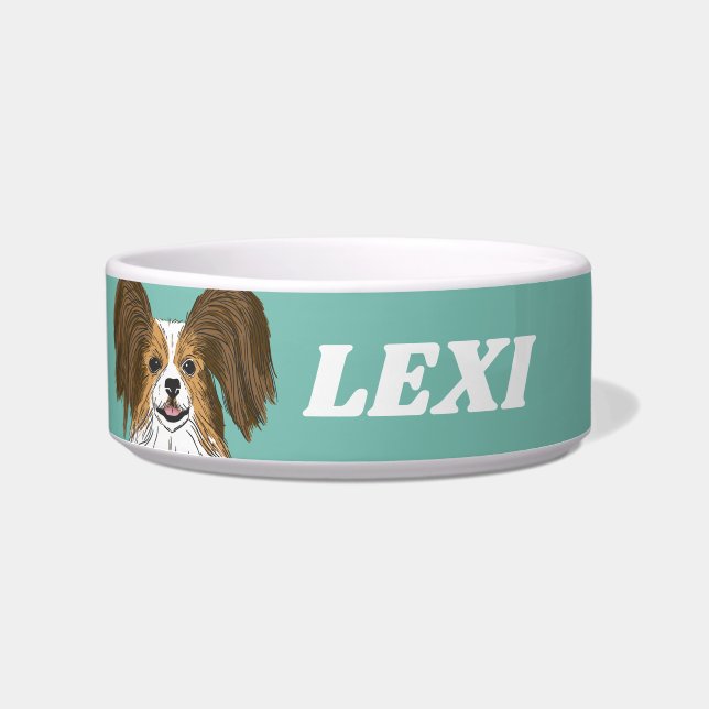 Personalized Papillon Puppy Dog Lover Custom Name Bowl (Front)