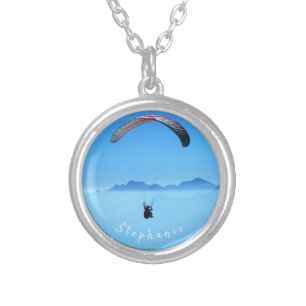 Personalized Paragliding Photo with Blue sky Silver Plated Necklace