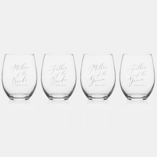 Personalized Parents of the Bride  Groom Wedding Stemless Wine Glass