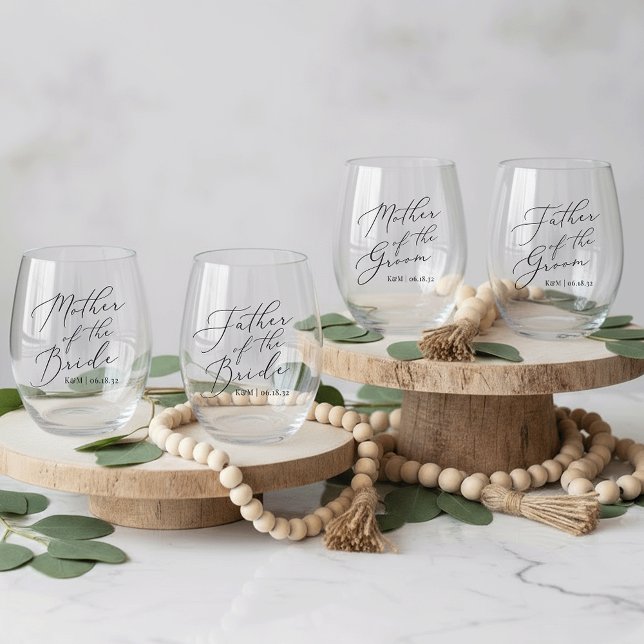 Personalized Parents of the Bride & Groom Wedding Stemless Wine Glass (Creator Uploaded)