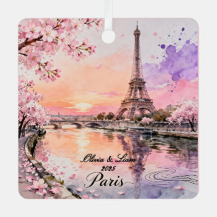 Personalized Paris Couple’s Keepsake Metal Ornament