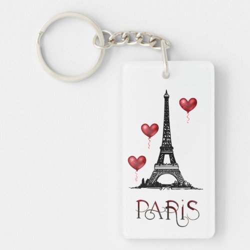 Personalized Paris Eiffel Tower and Red Balloons Keychain