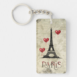 Personalized Paris, Eiffel Tower and Red Balloons  Keychain